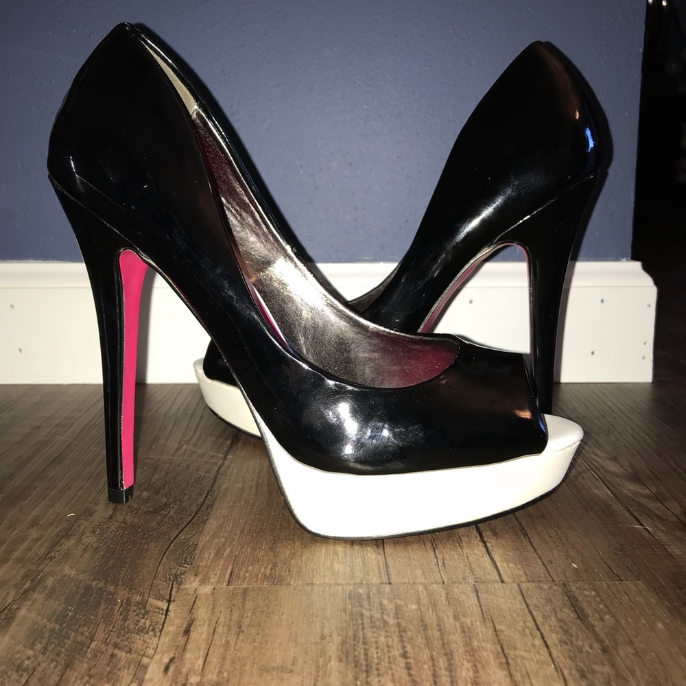Black & White Peep Toe Pumps